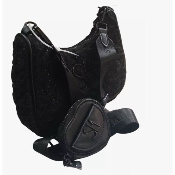 Steve Madden Btamela Heart Hangof Purse Black With Adjustable Strap New With Tag - Picture 1 of 6